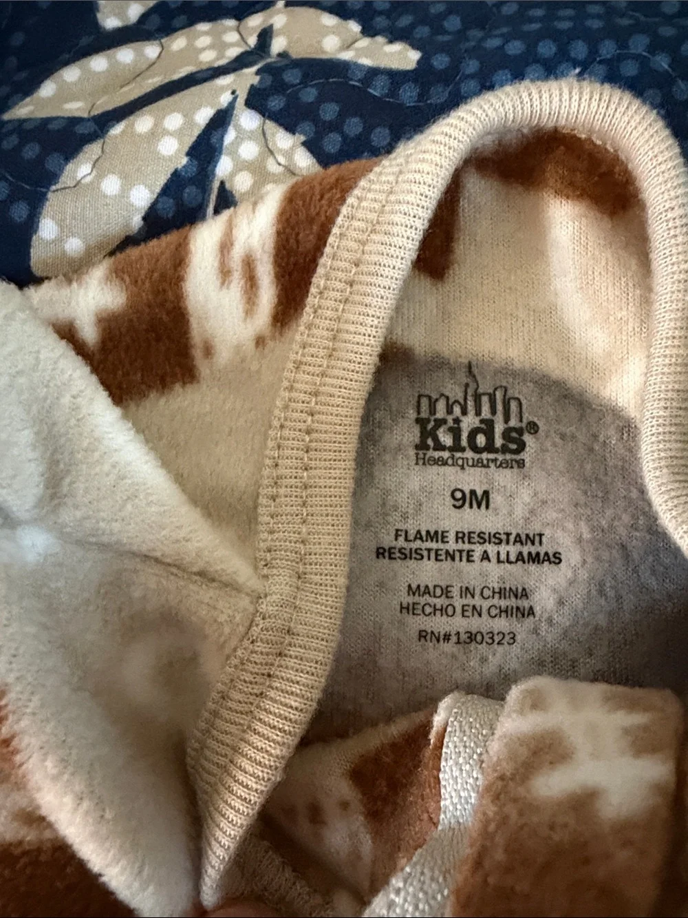 Kids Headquarters size 9M two Football Fleece One-Piece Sleepers - Gray & Brown